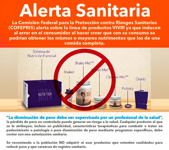 Alerta @SSalud_Qro sobre la publicidad del sistema para bajar de peso VIVRI