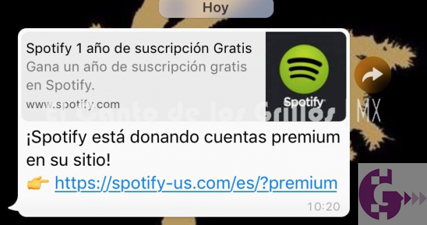 Mensaje que promete Spotify gratis por un año es un #fraude