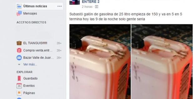 Ante desabasto, subastan gasolina en redes sociales